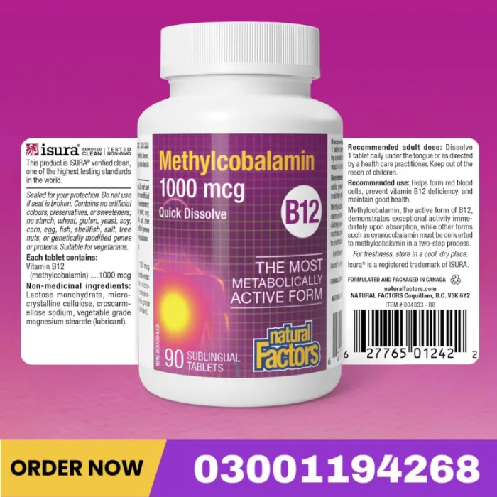 Natural Factors Vitamin B12 1000 mcg (Methylcobalamin), 90 Ct Price In Pakistan