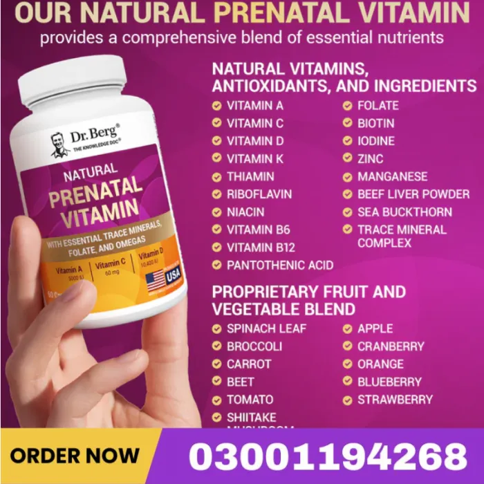 Natural Prenatal Vitamin With Folate And Omegas – 60 Capsules