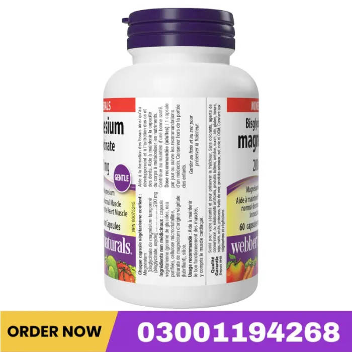 Webber Naturals Magnesium Bisglycinate (Magnesium Glycinate) 200mg, 60 Ct Price In Pakistan